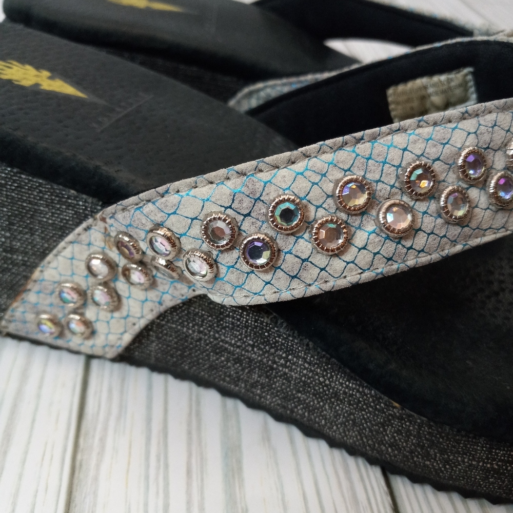 Volatile Y2K Studded Gemstone Platform Wedge Sandals - Picture 5 of 10